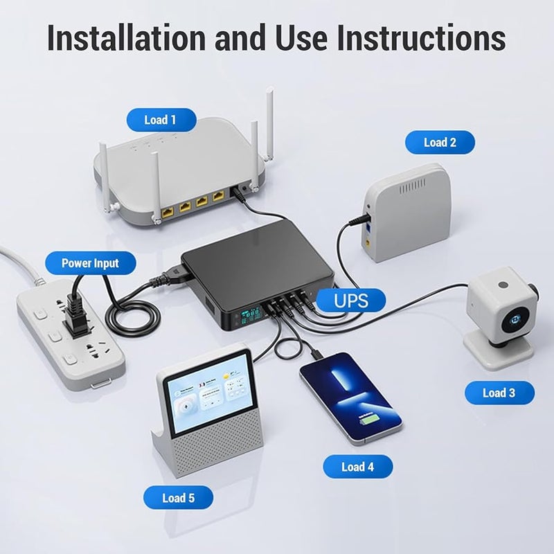 Garosa 10400mAh UPS Battery Backup with Digital Display USB Type C Output for Router Camera US Plug - Image 5